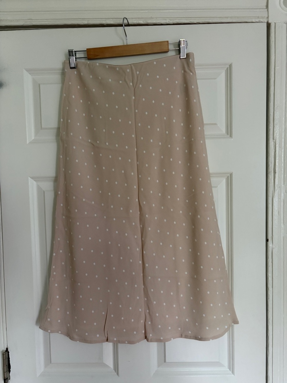 Sanctuary Beige A-Line Midi Skirt with White Polka Dots